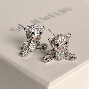 Teddy Bear Earrings Platinum Plated 925 Sterling Silver Luxury Earrings